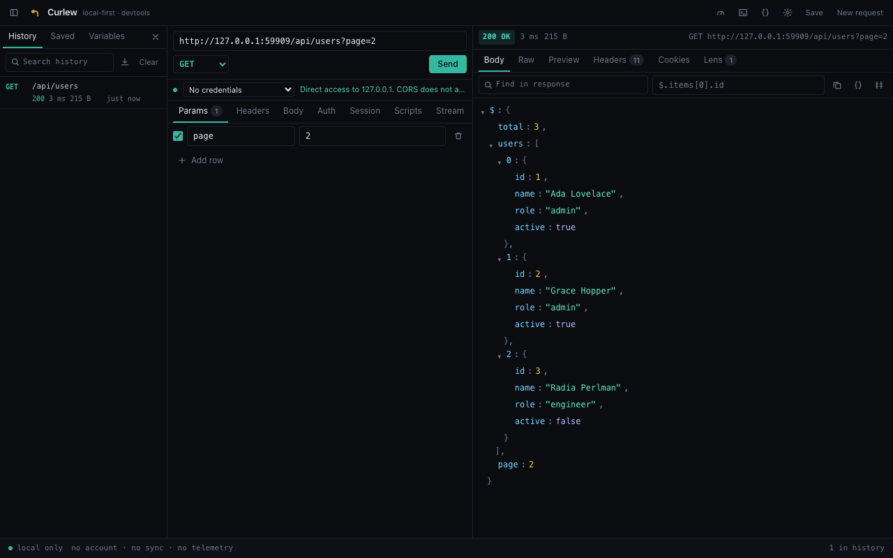 Curlew request builder and response viewer with a foldable JSON tree