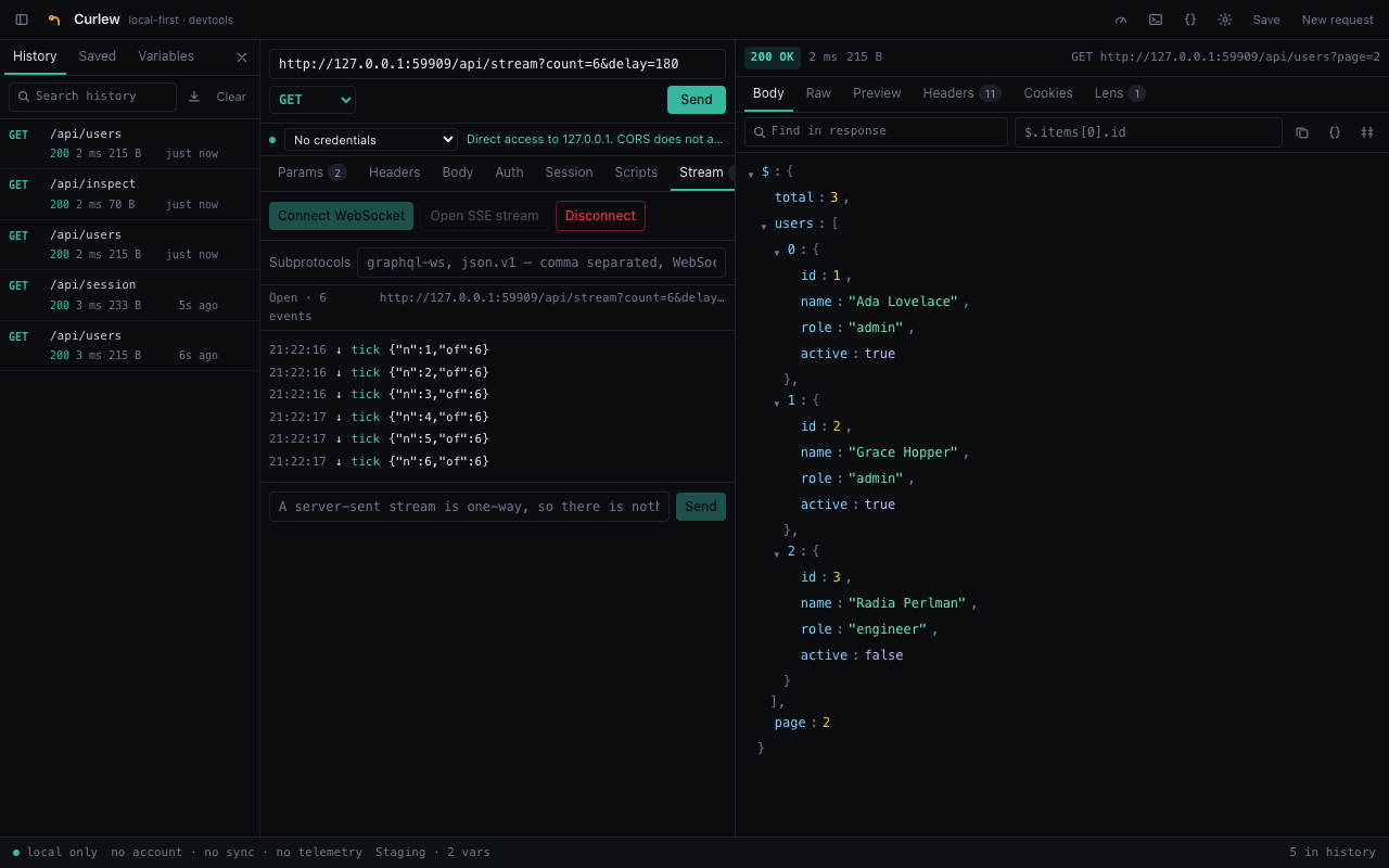 Curlew WebSocket and server-sent event stream client