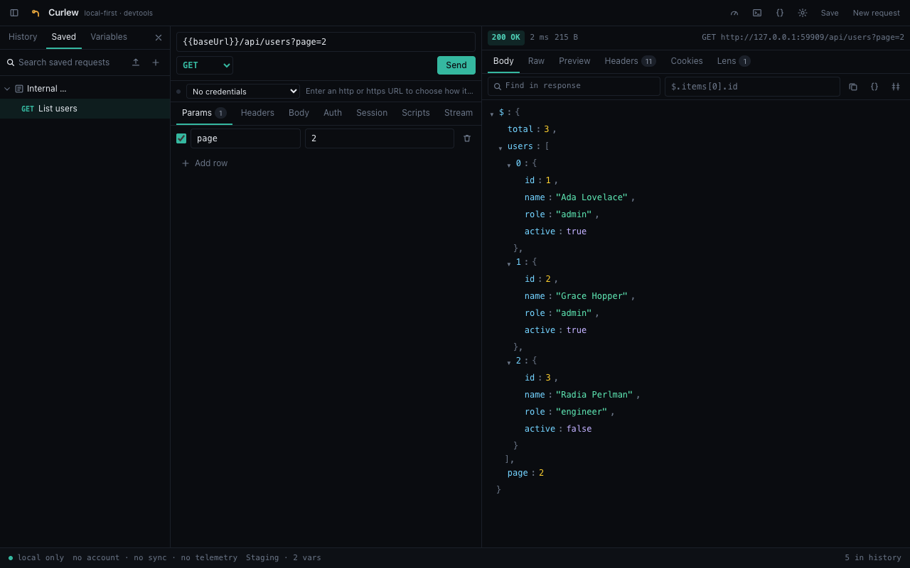 Curlew collections tree with nested folders