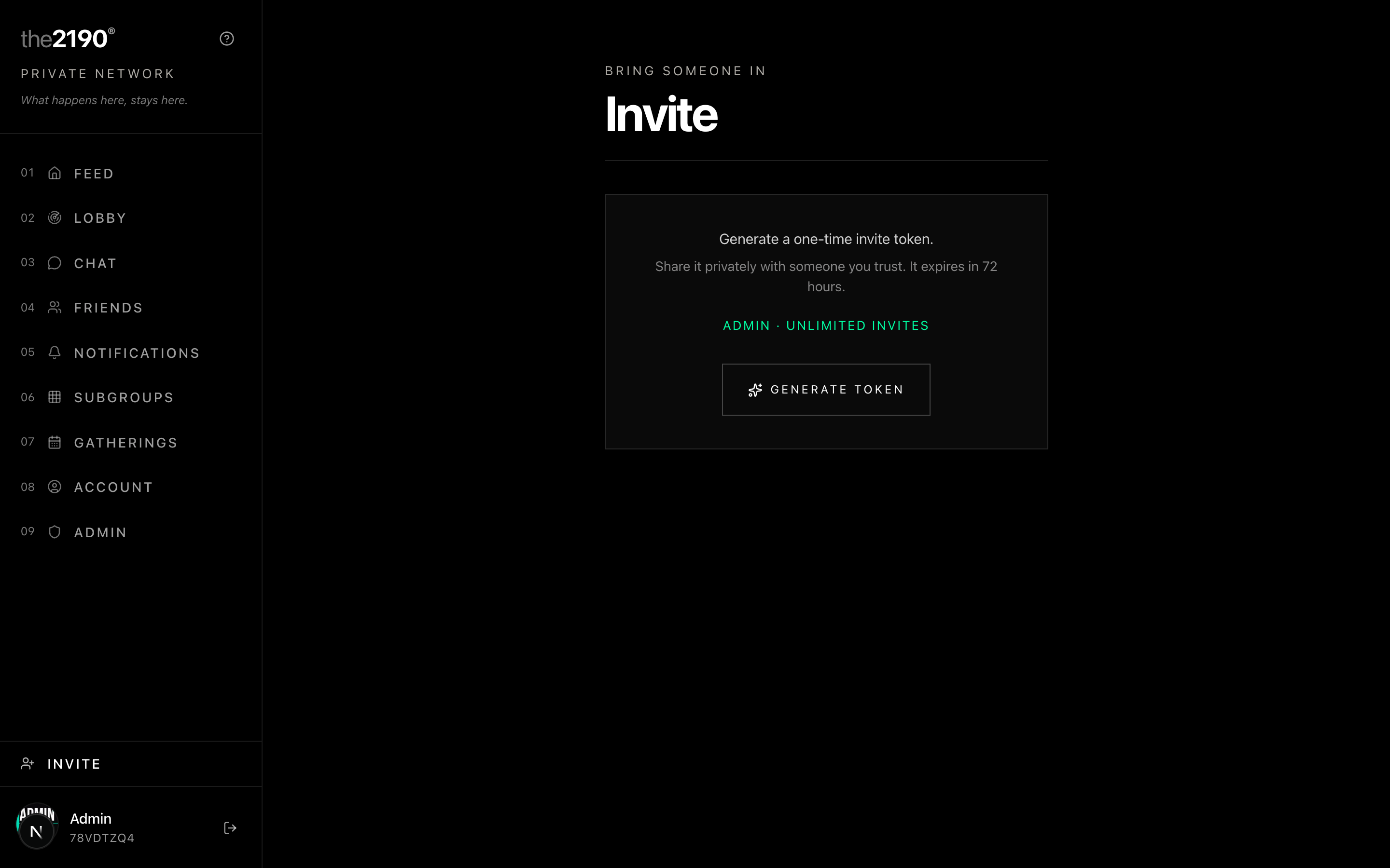 2190 — Invite-only — every member can invite, capped at 500